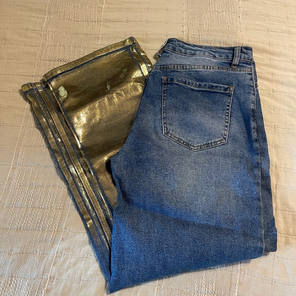 Forever 21 Blue and Gold Straight Leg Jeans